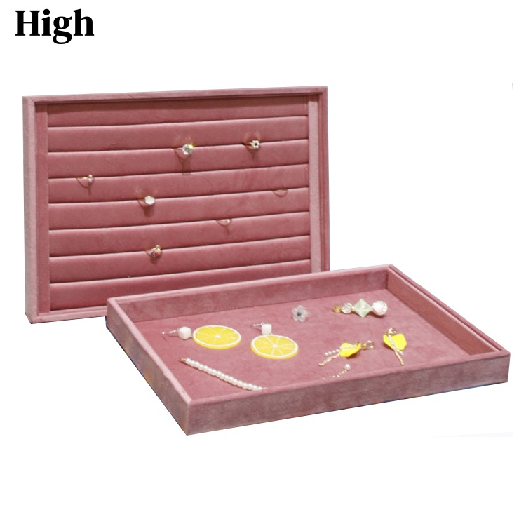 Jewelry And Watches Store - Rosafarbenes Samt-Schmucktablett, groß, 35 x 24