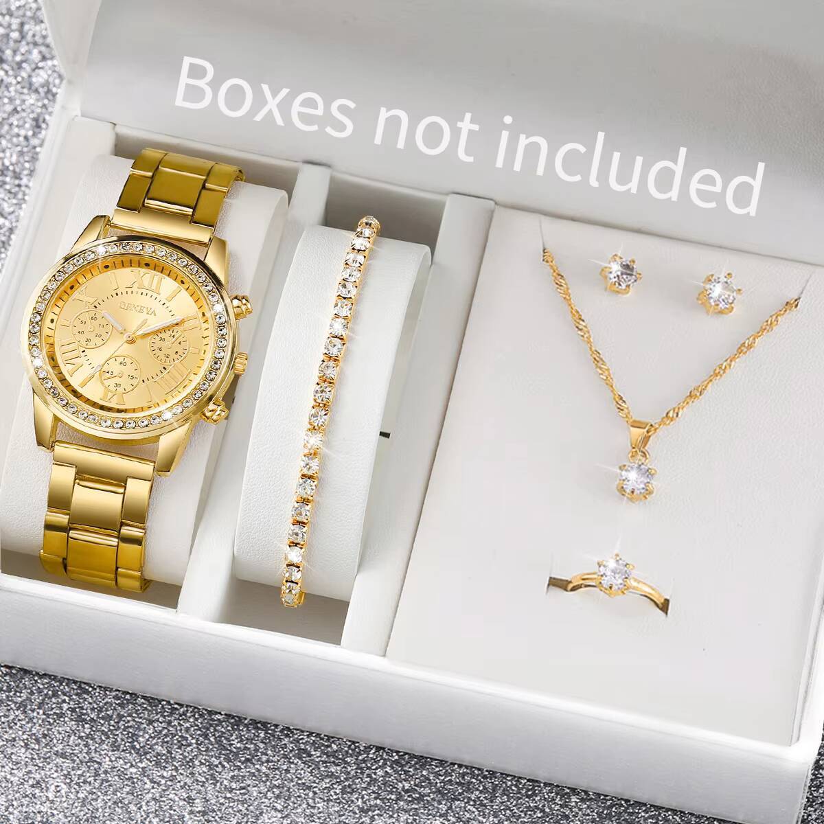 Jewelry Watch Making - 6 Stück/Set Mode-Strass-Damenuhren, analoge Quarz-Armbanduhr, Schmuckset,