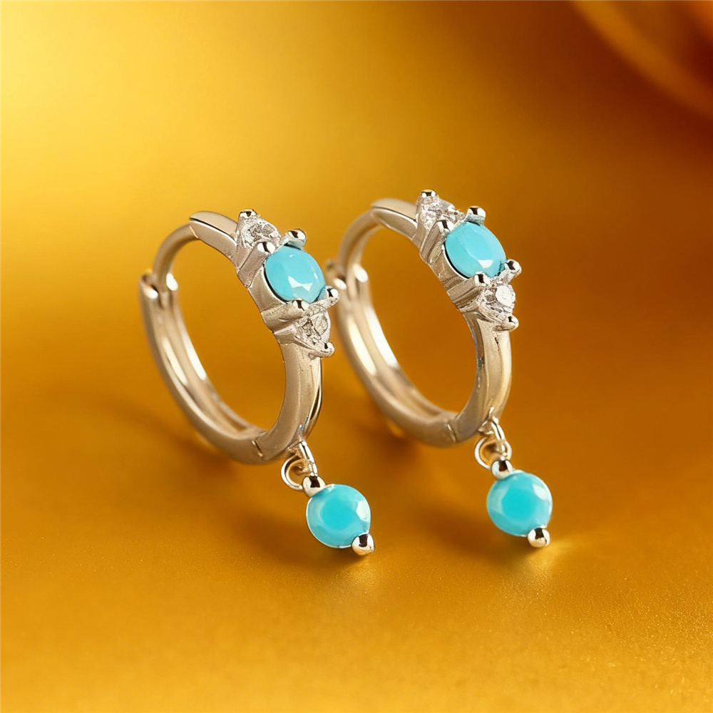Turquoise Stone Ring - Niedliche runde Creolen mit simuliertem Türkisstein