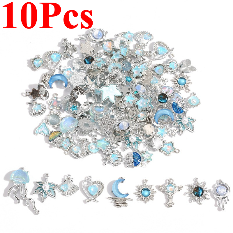 Moon Star Earrings - 10 Stück versilberte Legierung Kristall Stern