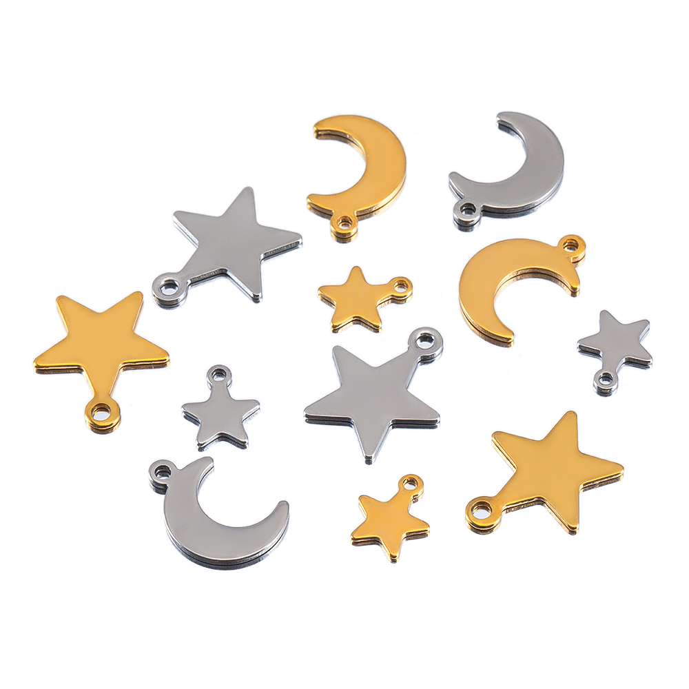 Moon Star Earrings - 20 Stück Edelstahl flacher Stern Mond