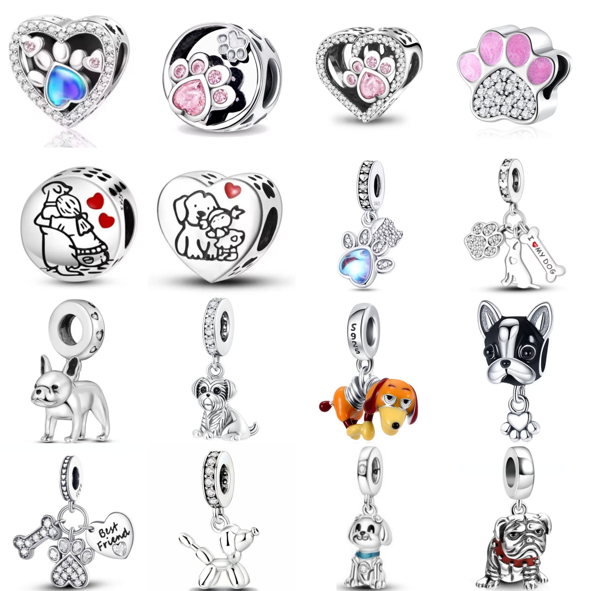 Wolf Jewelry & Watches Tampa Reviews - Glänzende Zirkon-Welpen-Wolf-Anhänger, Hundepfoten-Knochen-Clip-Perlen, Sicherheitskette, passend für