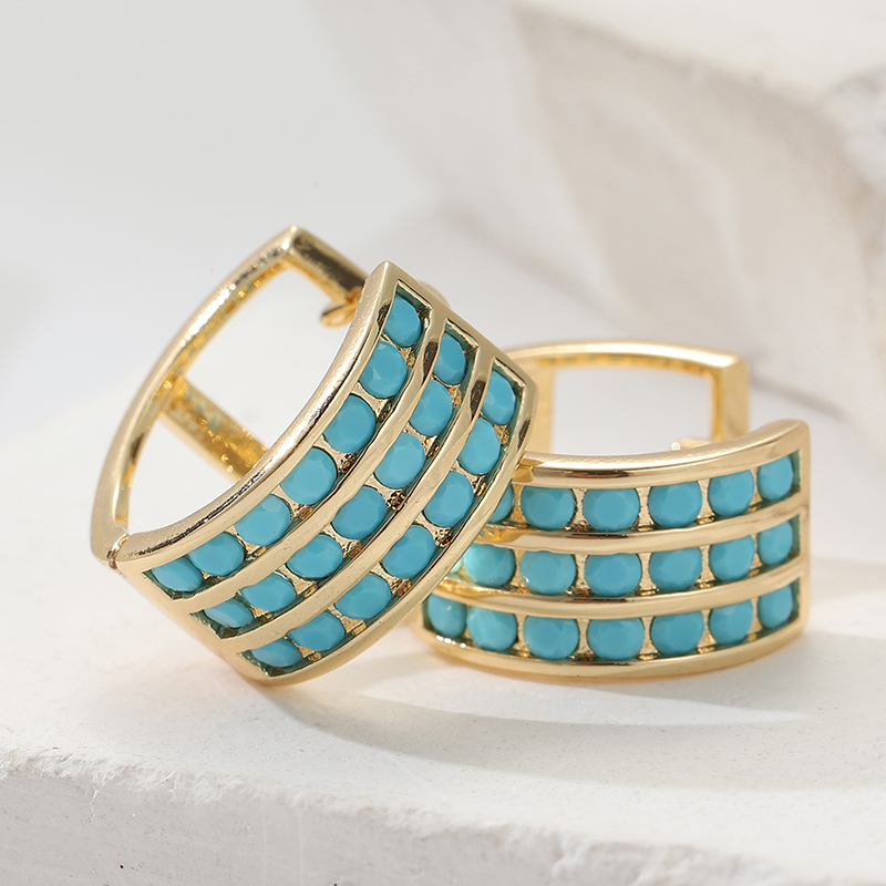 Turquoise Stone Ring - Inlay Square Imitation Blue Turquoise Creolen