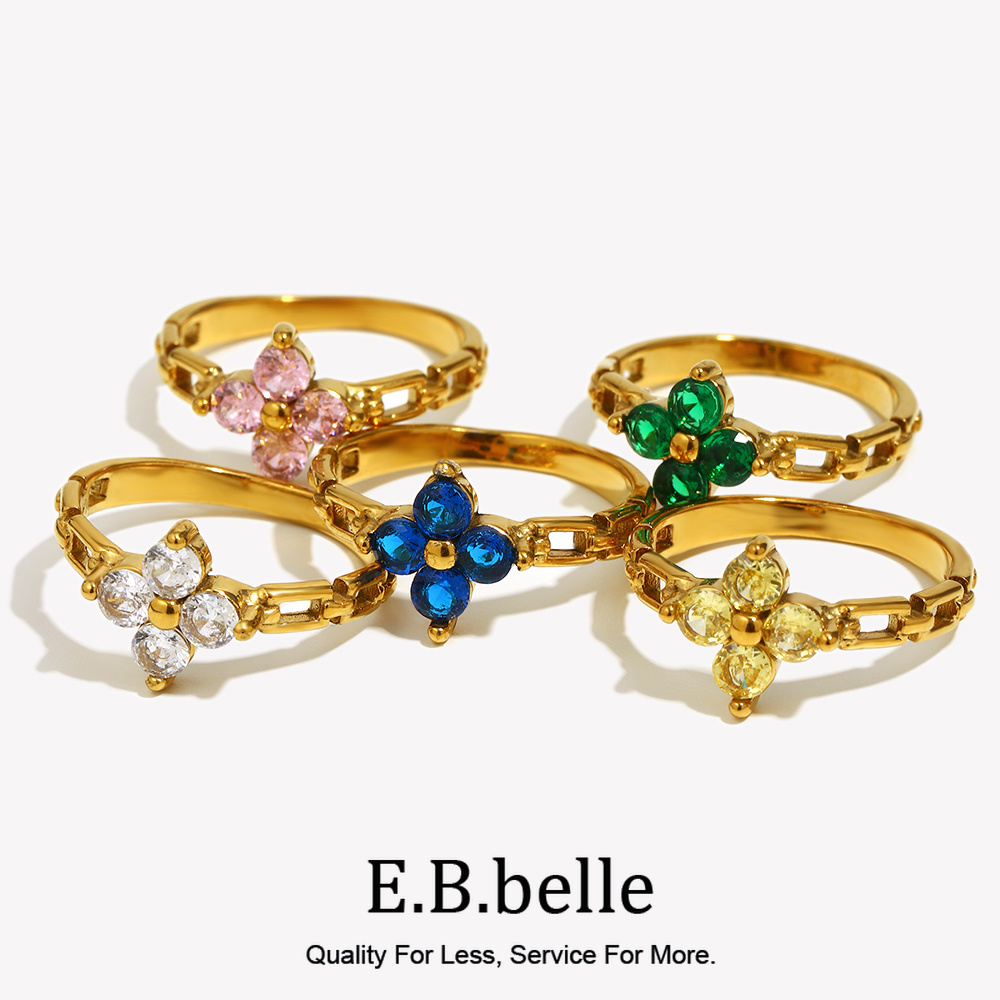 Turquoise Stone Ring - E.B.belle 18K vergoldete Kette Bunte Blume