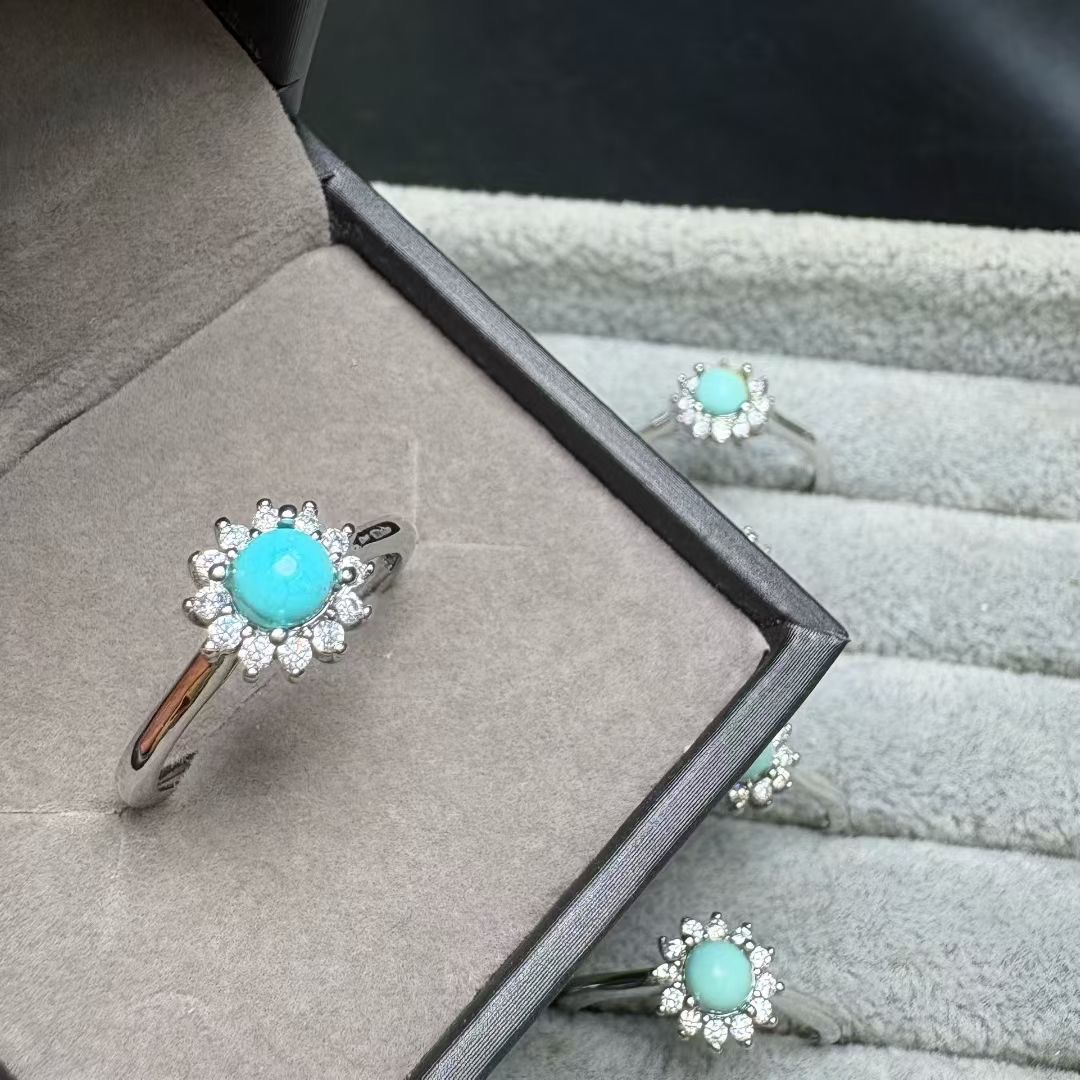 Turquoise Stone Ring - 1 Stück Fengbaowu natürlicher Türkis-Ring, 4